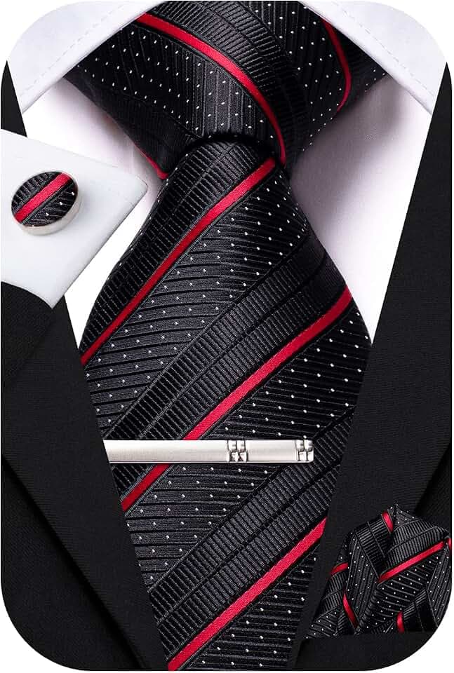 Hi-Tie Seidenkrawatten für Herren, Rosa, Blau, Schwarz, Herren-Krawatten-Set, Krawatte, Einstecktuch, Manschettenknöpfe, Clip-Anstecknadel für Hochzeit, 4 Stück