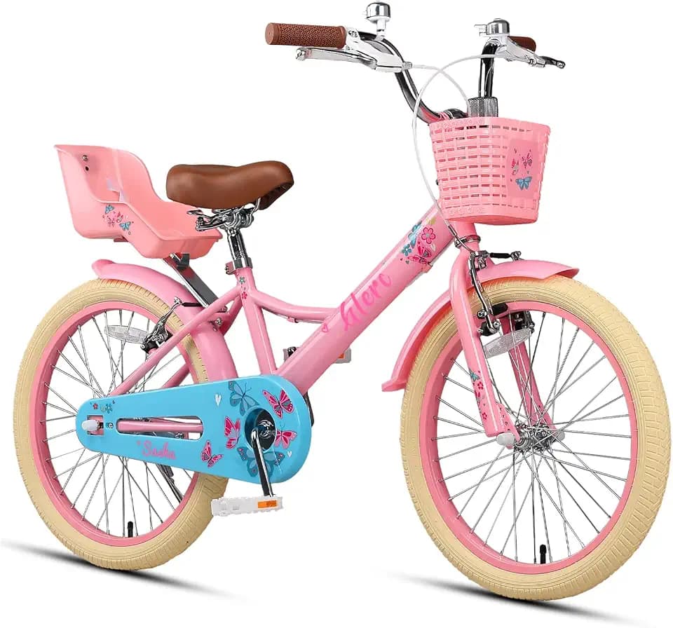 Glerc Sasha 12 14 16 20 Zoll Kinderfahrrad für Mädchen im Alter von 2-12 Jahren Kleine Mädchen Kleinkinder Retro Vintage Stil Kinderfahrräder mit Puppenfahrradsitz & Stützrädern
