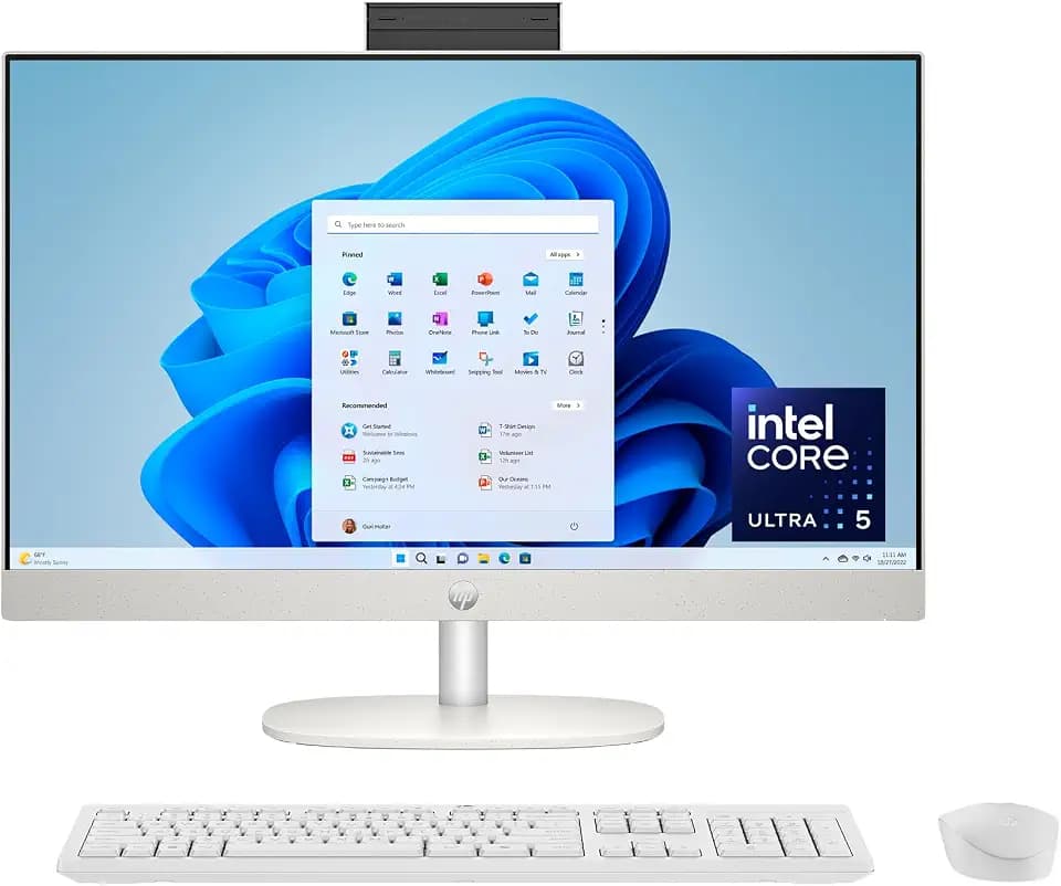 HP 23.8 inch All-in-One Desktop PC, FHD Touchscreen, Intel Core Ultra 5 125U, 8 GB RAM, 512 GB SSD, Intel Graphics, Windows 11 Home, Shell White, 24-cr1170 (2025)