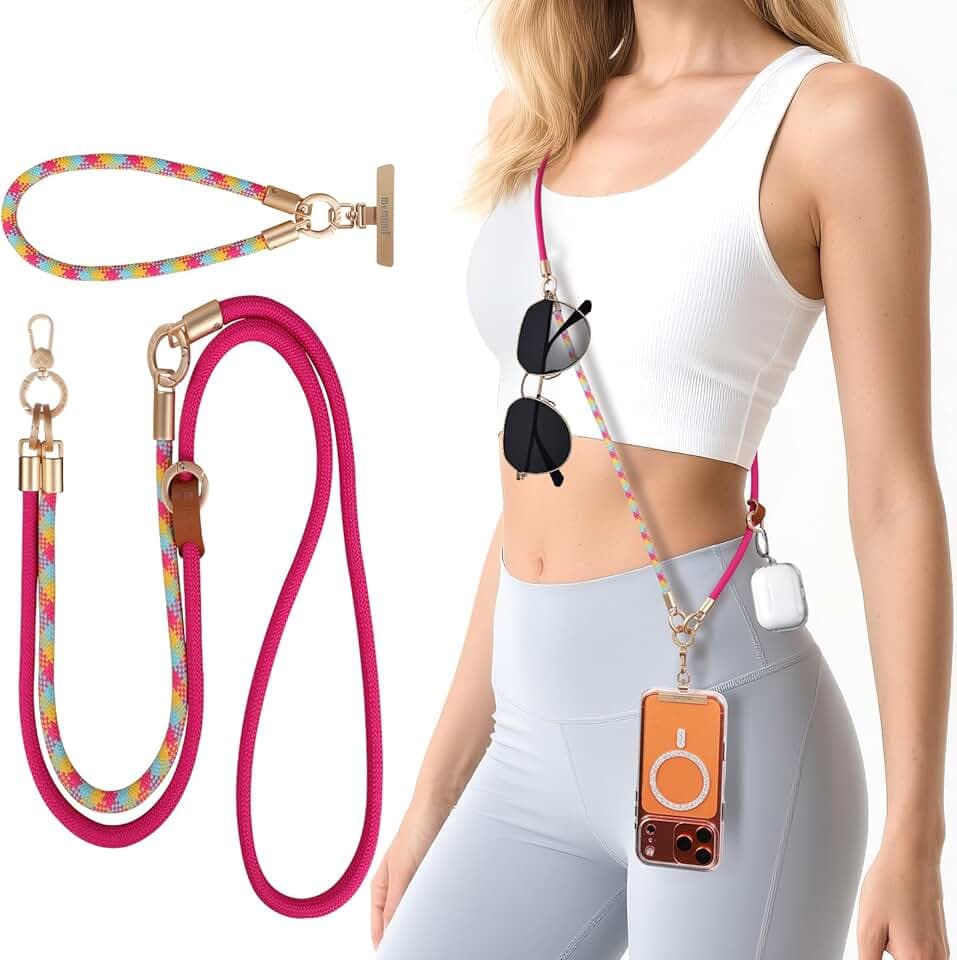 memumi Anti-Theft Phone Lanyard Crossbody for iPhone & Android, 3-in-1 Neck & Wrist Strap, 66 lbs Pull-Tested, Universal Phone Strap for Travel, Shopping & Moms, Rose Pink