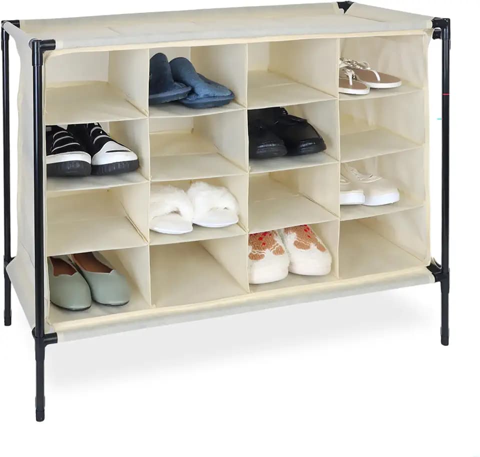 Relaxdays Camping Schuhregal, 16 Fächer, Leichter Aufbau, Stabiler Stoffschuhschrank, HxBxT: 65 x 84 x 36 cm, Farbwahl