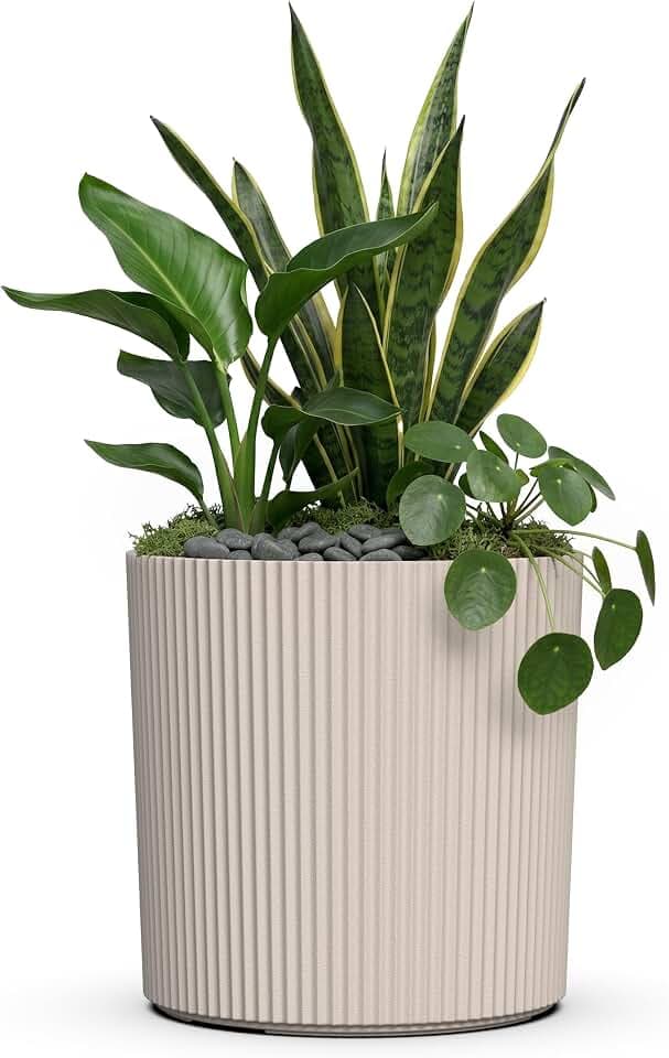 Mayne Haven 14in Round Fluted Modern Planter, Chai