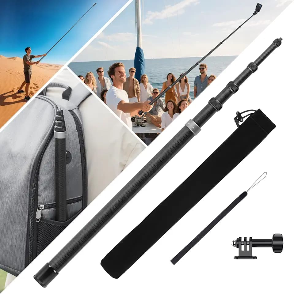 BRDRC 3m Selfie Stick Kohlefaser Selfiestange Unsichtbar Ultralang für Insta360 ONE X5, X6, X4, X3, X2, RS - Kompatibel mit DJI OSMO Action - inkl. Go Pro Adapter & Aufbewahrungstasche