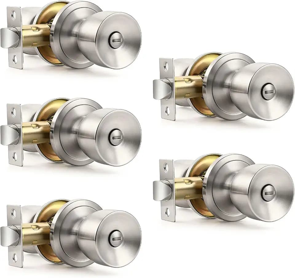 5 Pack Brushed Nickel Door Knobs, Tulip Privacy Door Knobs, Interior Door Knobs for Bedroom Bathroom, Indoor Keyless Doorknobs, Satin Nickel Door Knob Set Interior