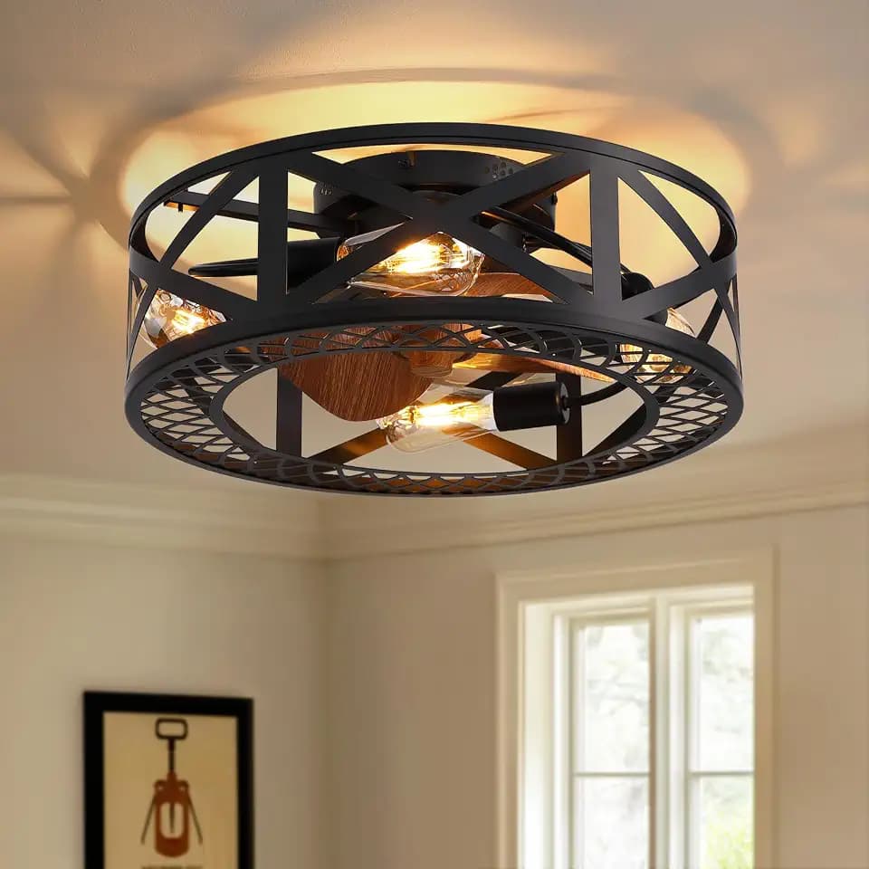 20" Caged Ceiling Fan with Light Farmhouse Fandelier APP and Remote Control