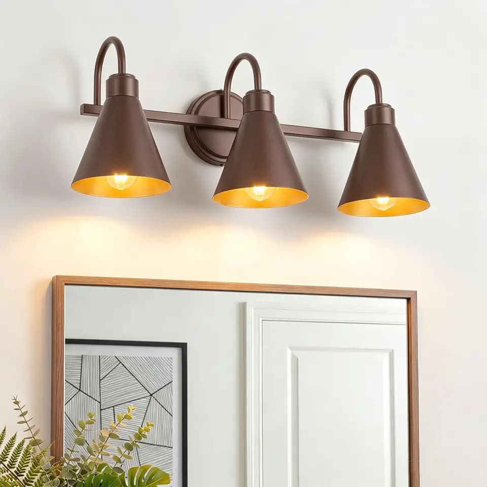 Bathroom Vanity Light Fixture 3-Light Farmhouse Bathroom Light Fixtures Over Mirror, Oil Rubbed Bronze Rustic Gooseneck Barn Style 3 Bulb Wall Sconce Over Kitchen Sink,Hallway, Cabinet