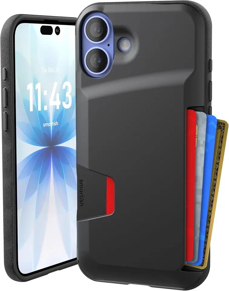 Smartish iPhone 16 Plus Wallet Case, Card Holder, Wallet Slayer V1, Black