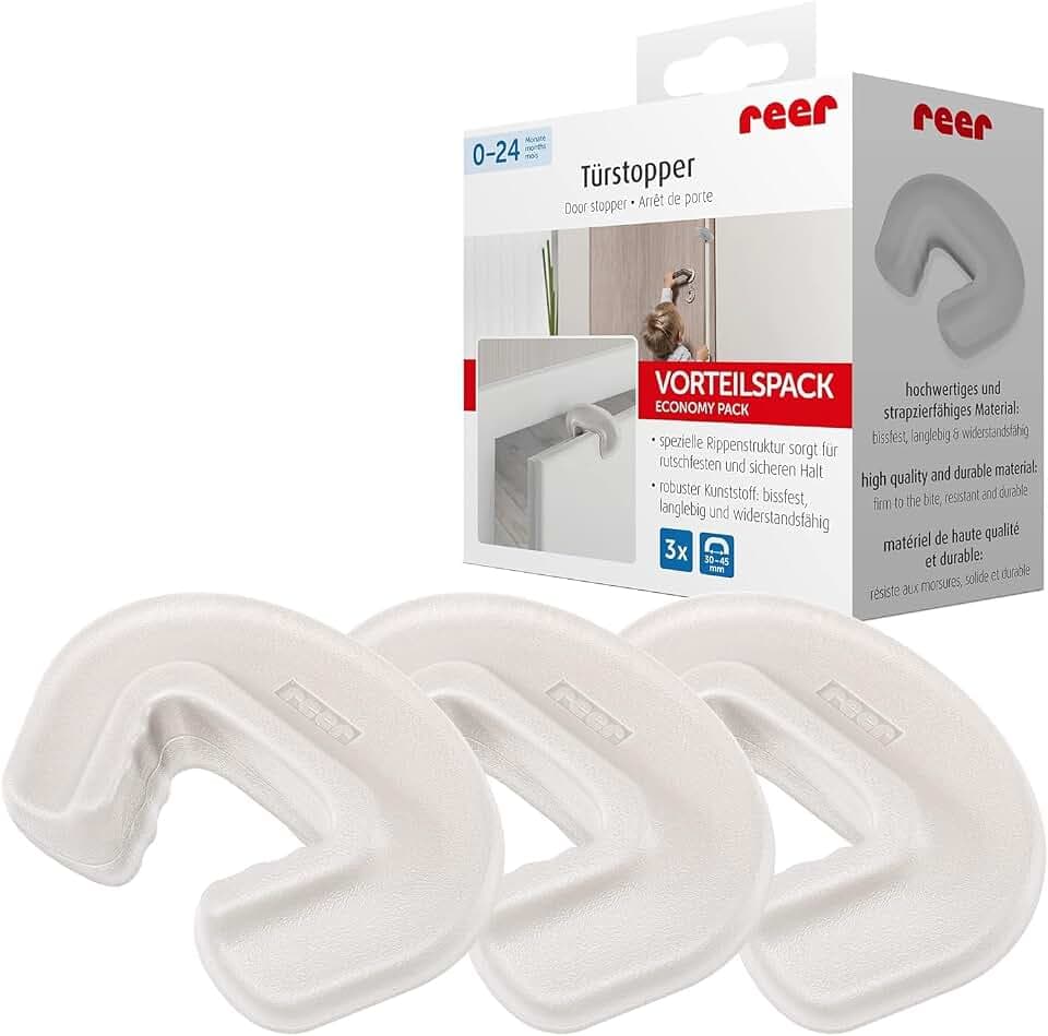reer Finger-Klemm-Schutz für Türen, 3 Türstopper, Vorteilspack, transparent