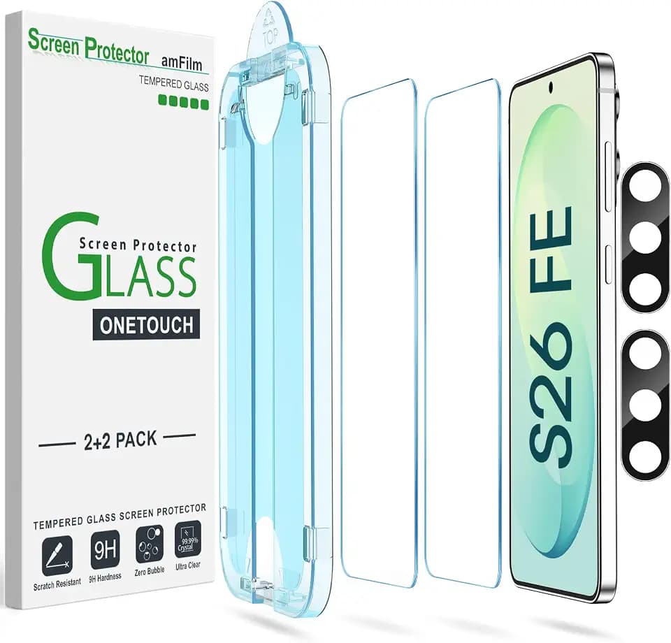 amFilm OneTouch for Samsung Galaxy S26 FE Screen Protector Tempered Glass
