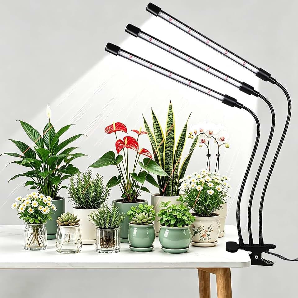 Black Grow Lights for Indoor Plants, 126LEDs Clip Plant Lights, Full Spectrum LED Plant Growing Lamps with Flexible Gooseneck, 4/8/12/18H Timer, 3 Spectral Modes, 10 Dimmable Levels, 3 Head 1 Pack