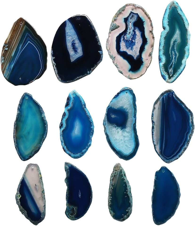 mookaitedecor 12 Pcs Drilled Agate Slices Geode Pendant for Jewelry Making