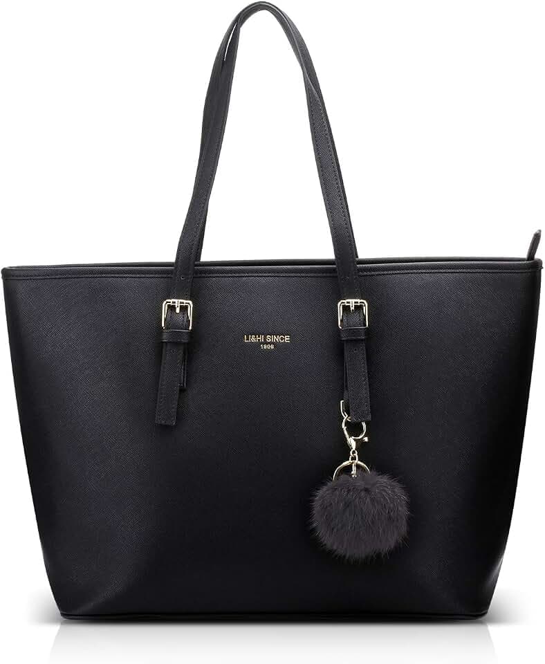 LI&HI Damen Handtasche Elegant Women's Handbag Shopper für Schule Handtasche Schwarz with Haarball 34 x 29 x 15.5 cm