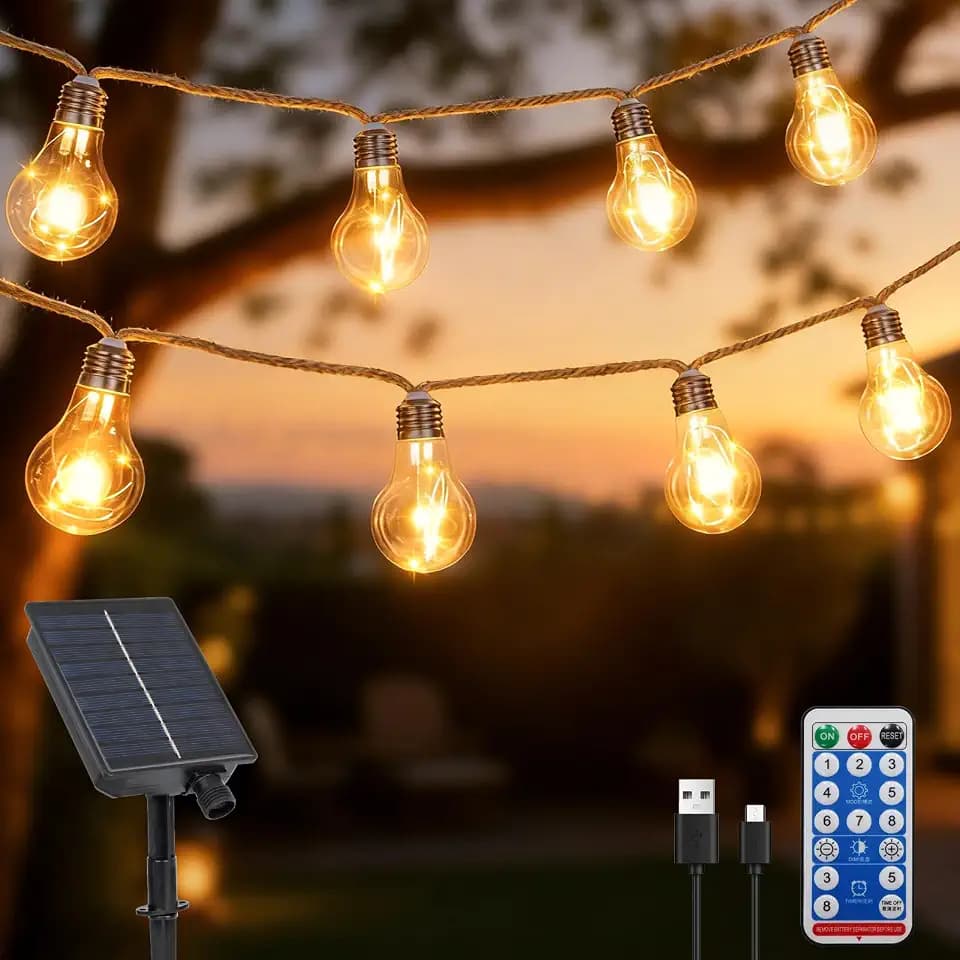 DBFAIRY 10M Solar Lichterkette Aussen mit 20 Glühbirnen für Garten