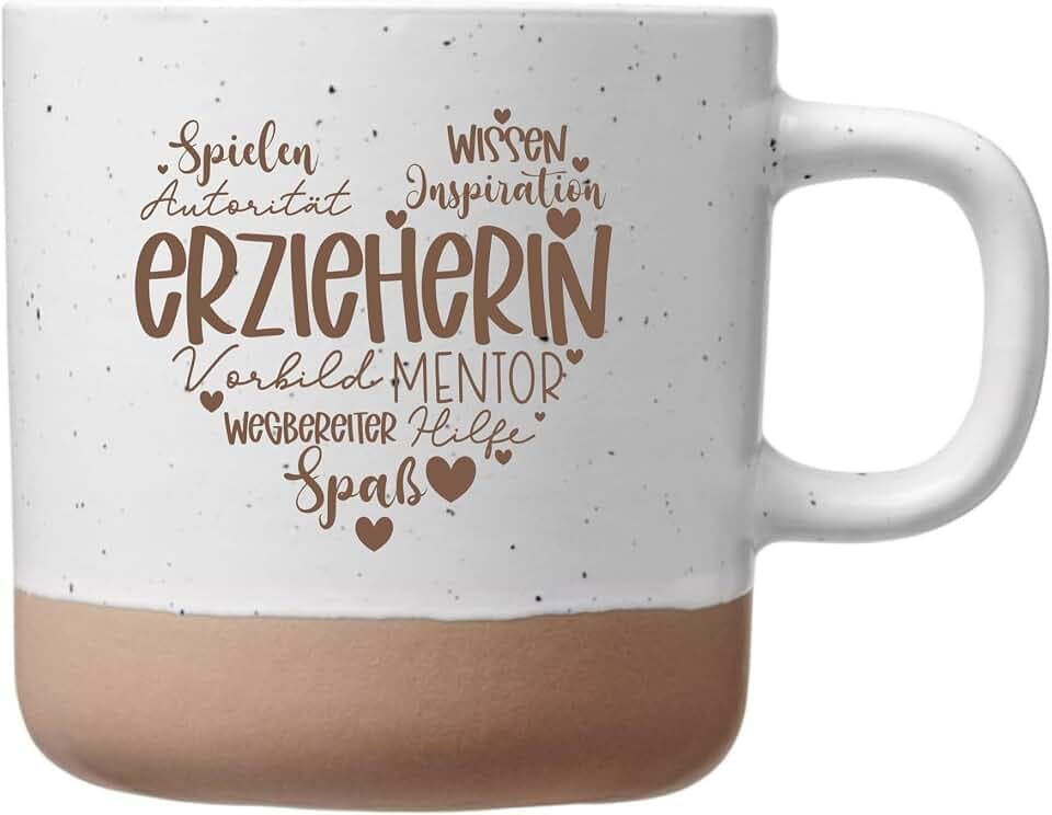 Laser Tattoo Abschiedsgeschenk Erzieherin - 8 Motive zur Auswahl - weiße Keramik Tasse mit 360ml (Erzieherin Herztag)