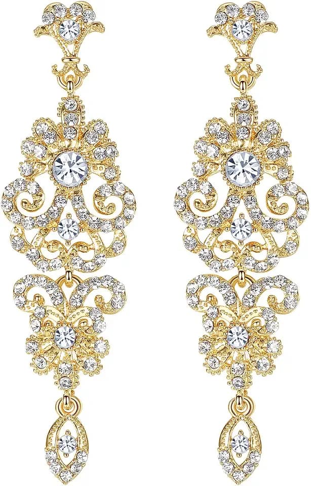 Gold/Silver Rhinestone Chandelier Wedding Bridal Dangle Earrings