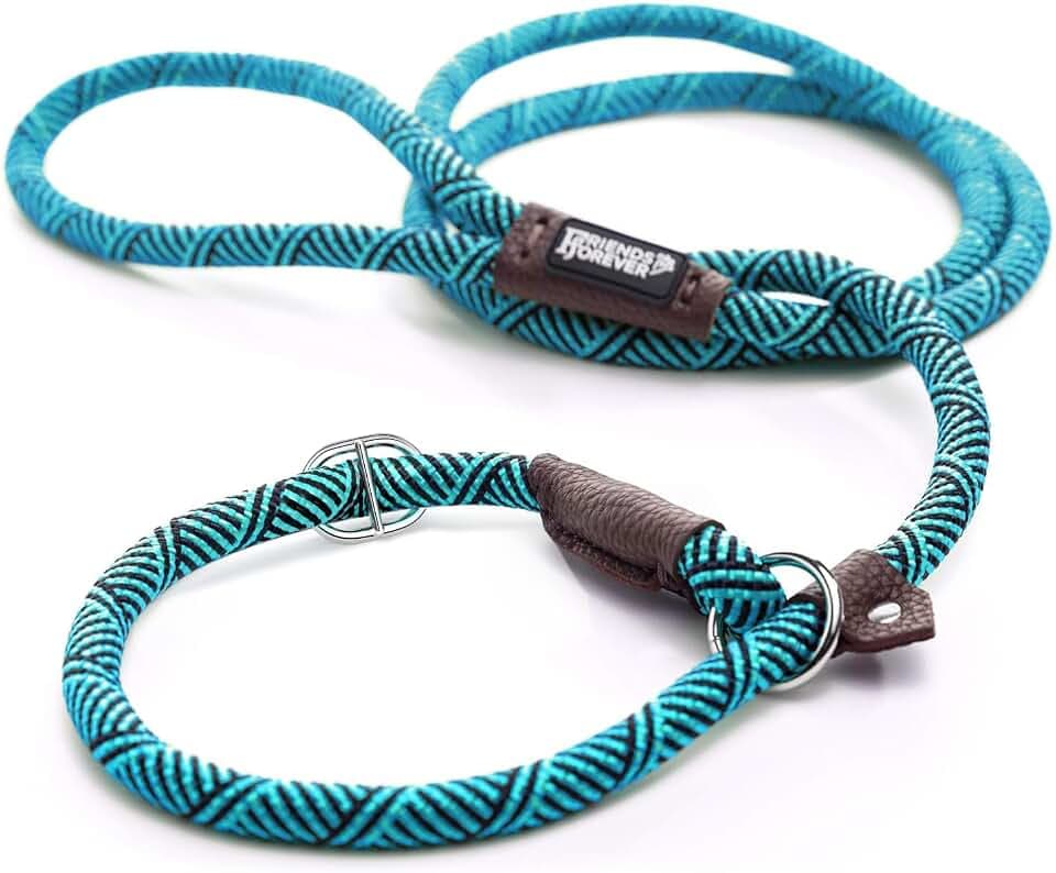 Friends Forever Extremely Durable Dog Rope Leash, Premium Quality Training Slip Lead, Reflective, Thick Heavy Duty, Sturdy, No Pull, Comfortable For The Strong Large Medium Small Pets 6 feet, Blue