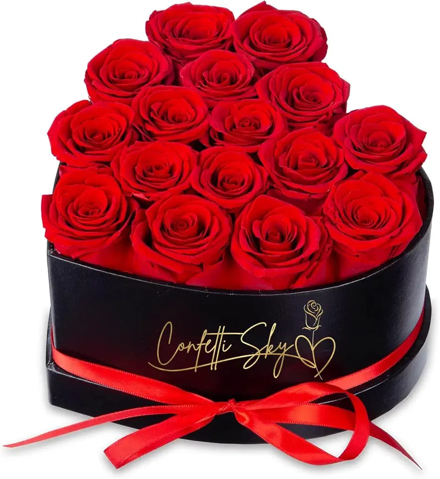 16 Forever Roses in Luxury Heart Box – Real Preserved Flowers Last 3–5 Years | Eternal Rose Gift for Her, Mom, Wife | Birthday, Anniversary, Valentine's Day, Mother's Day | Flowers for Delivery Prime