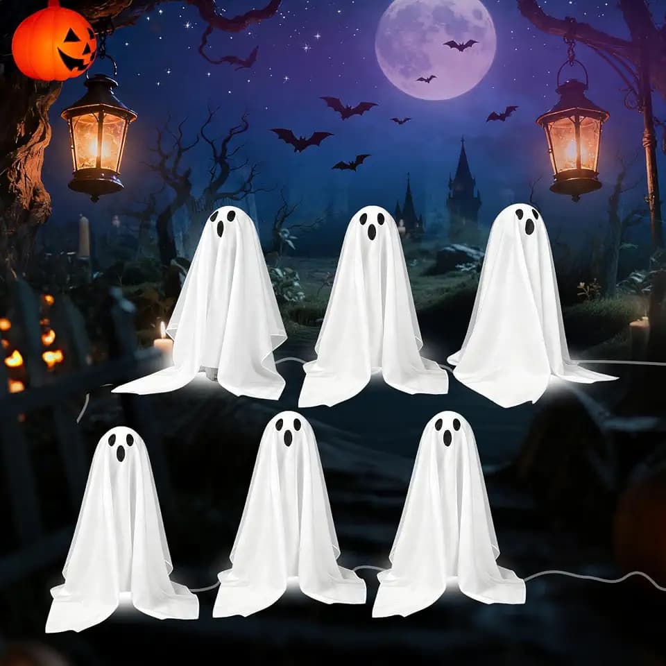 Halloween Decor 6Pcs 19'' Solar Ghost Stake Lights, Yard Cloth Ghost Lamps
