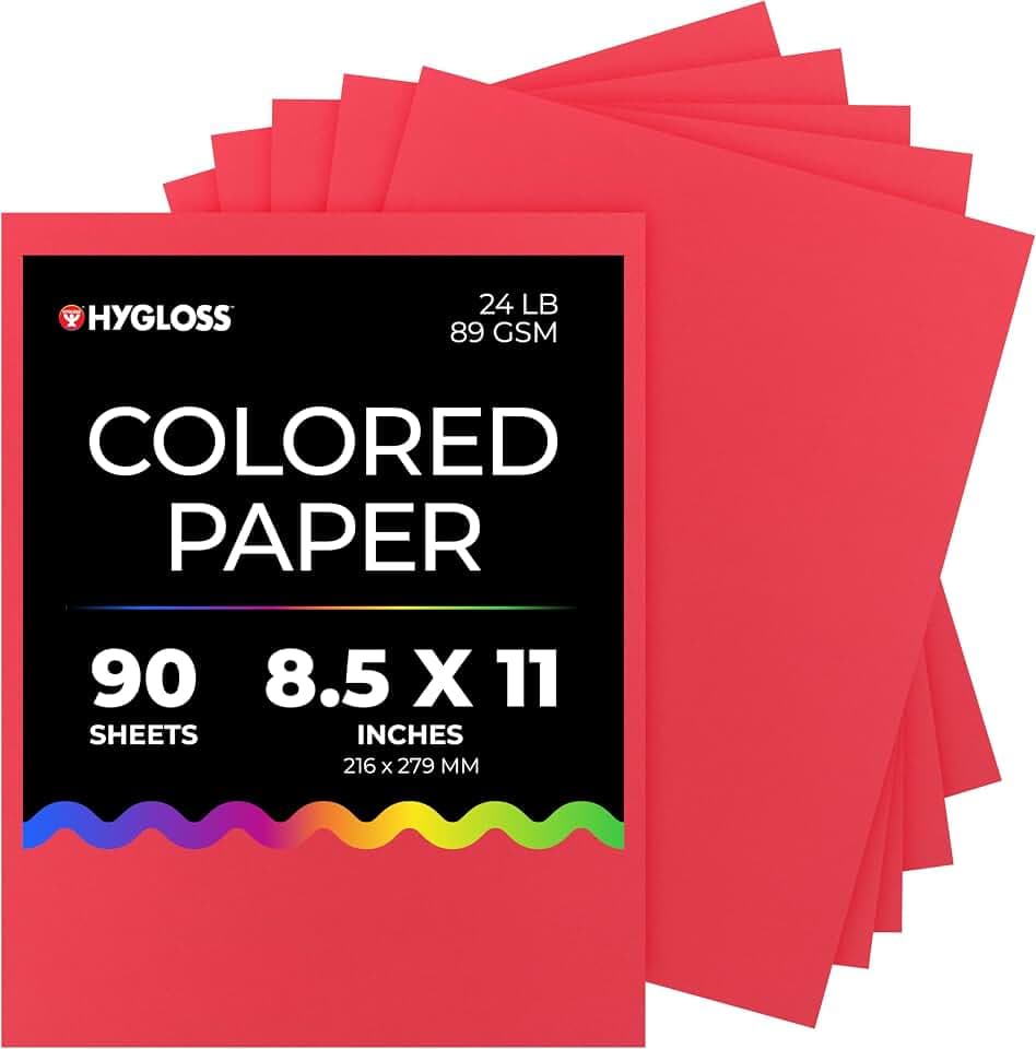 Hygloss Red Colored Paper - 24 lb, 89 GSM, Fade-Resistant, Acid-Free, 8.5x11-Inch Letter Size Color Copy Paper, 90 Sheets