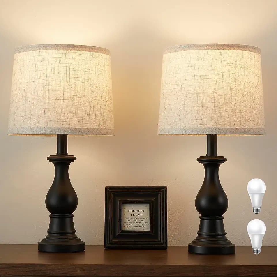Table Lamps Set of 2, 18.5" Vintage Bedside Lamps for Bedroom Living Room