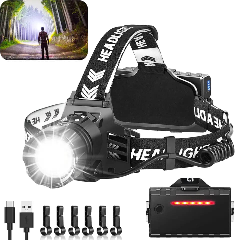 Rechargeable Headlamp, 1400 Lumens LED Super Bright Headlight with Motion Sensor, 5 Modes Zoomable Head Lamp (Black)