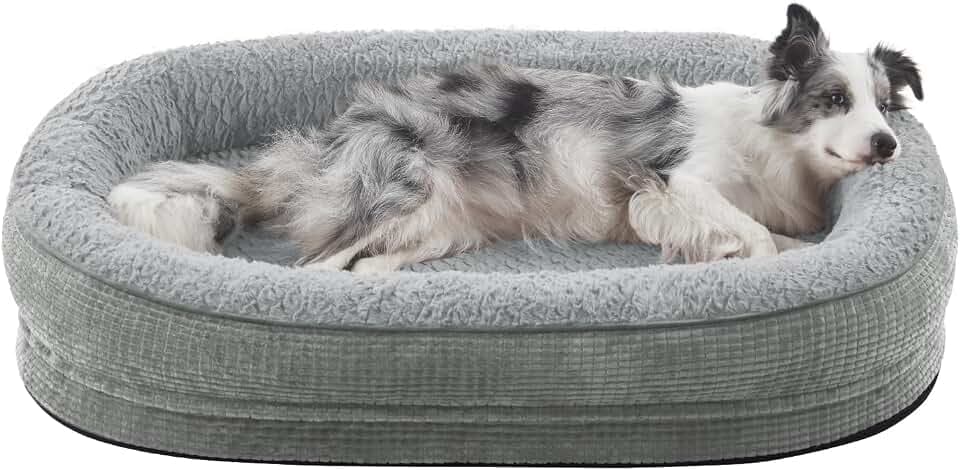 Pawk Orthopädisches Hundebett Mittelgroße Hunde, 89x63cm, Hellgrau | Hundebett Orthopädisch Vierseitiges Nackenrolle, Memory Foam Hundekorb Wasserdicht, Hundebetten Abnehmbar und Waschbar