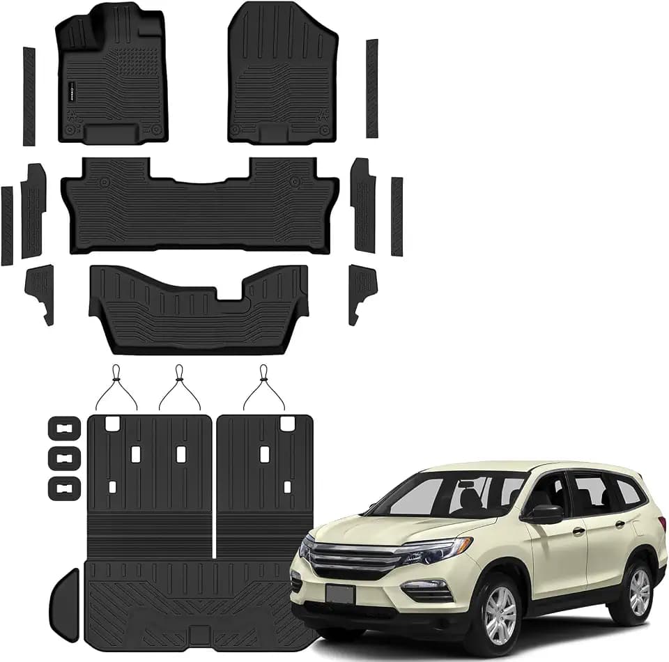 AUXKO Floor Mats Cargo Mat Backrest Mat for Honda Pilot 8 Seat 2016-2022