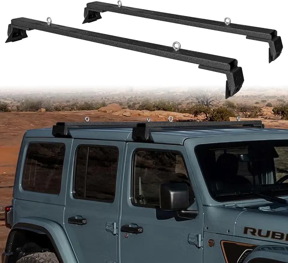 300 LBS Roof Rack Cross Bars with 4 Pcs LED Lights Bar Compatible for 2007-2026 Jeep Wrangler JK JKU JL JLU & Jeep Gladiator JT & 84-01 Jeep Cherokee XJ Hardtop, Roof Rail Crossbars Rooftop