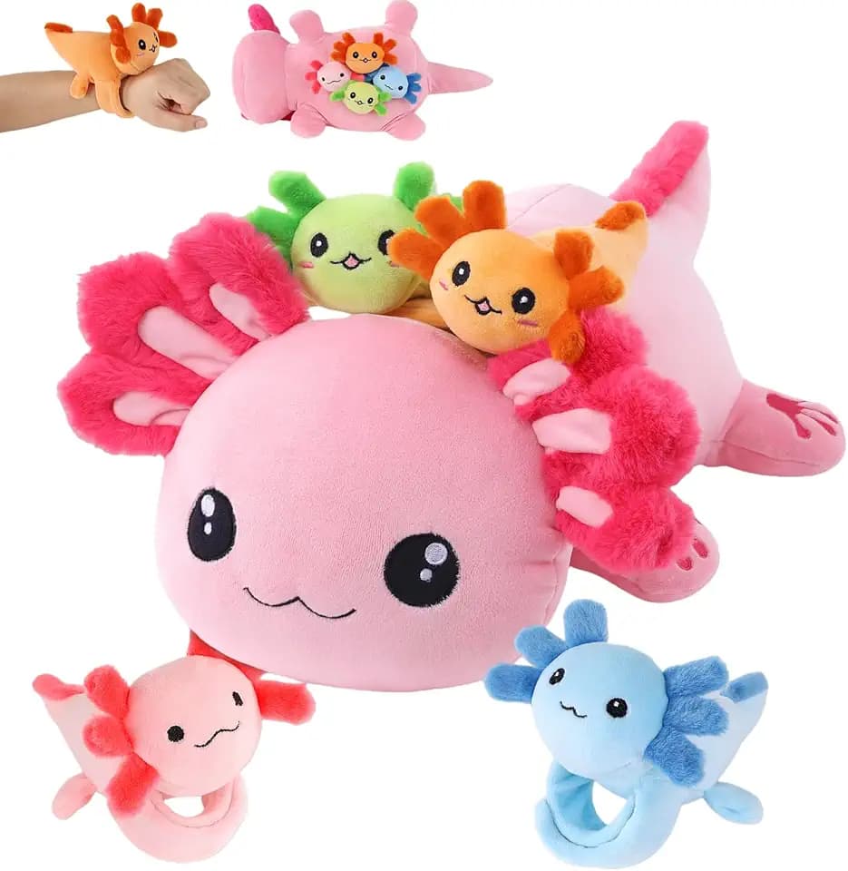 5 in 1 Axolotl Plush Toys for Girls Boys, 18" Mommy Axolotl Stuffed Animal with 4 Baby Axolotls Pink Stuffed Axolotl Plush with Babies Axolotl Plushies for Kids Toddler Birthday Christmas Plush Gifts