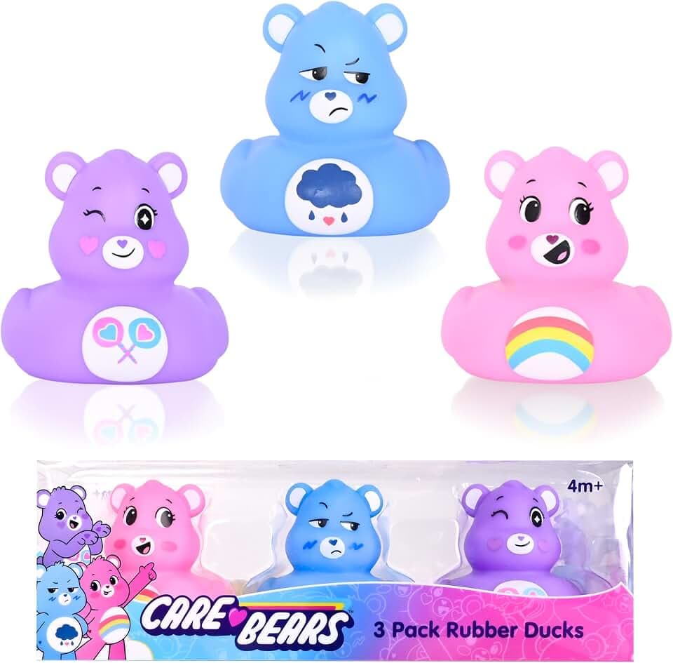 Care Bears Rubber Ducks – Collectible Character Toys for Bath, Gifting, and Car Dashboards – Cheer Bear, Grumpy Bear & Share Bear – 3 Pack
