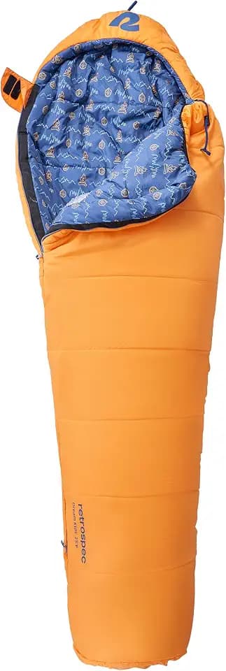 Retrospec Dream 25 Kids Sleeping Bag for Camping - Mummy Style, Water-Resistant, Lightweight 3lbs 3oz, Adjustable Length, Draft Collar, 25°F Rating