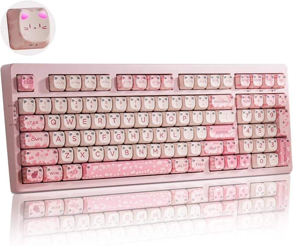 ZORNHER ZH980 Cat Mechanical Keyboard,95% Pink Creamy Keyboard with Number Pad,Cute Kawaii Mao Glowing Kitty Ear Keycaps,Creamy Sounding Linear Switches,Hot-Swappable,RGB Backlit