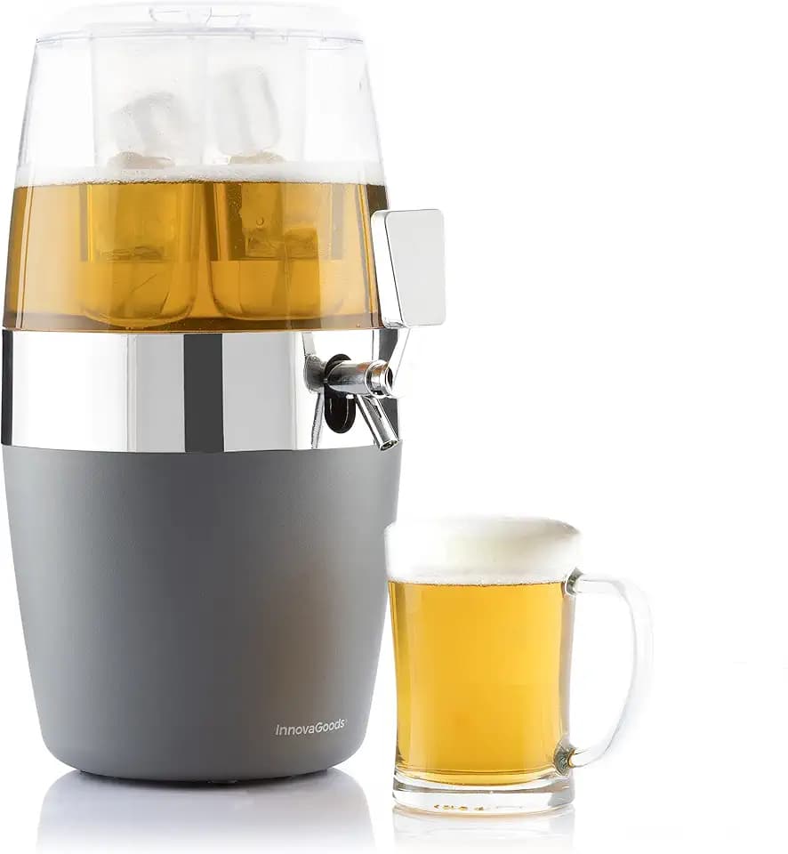 InnovaGoods® Bierspender 4L Getränkespender Bier Ball mit Kühlmittel Bierspender grau 22x41,7x26,5cm, Durchsichtig
