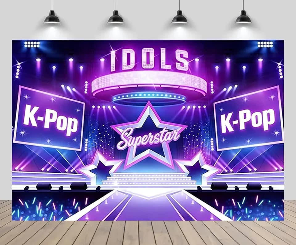 7x5ft K-pop Stage Backdrop Superstar Idols Neon Stage Purple Blue Idols Theme Lights Background Drama Play Music Show Kids Birthday Party Decor Photo Booth Props