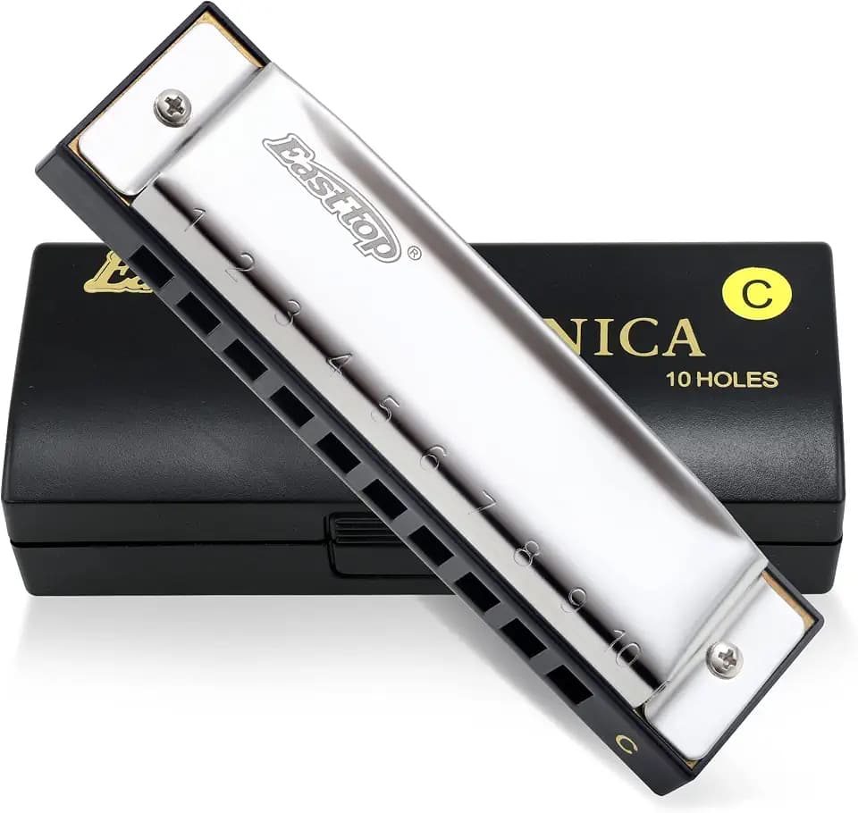 East top Harmonica for Beginners Key of C, 10 Holes 20 Tones, Stainless Steel Harp Diatonic Blues Harmonica for Adults, Teenagers, Versatile for All Levels of Players