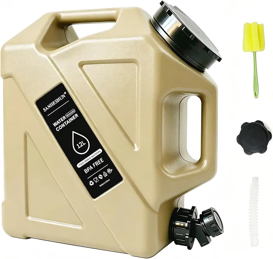 3.2 Gallon Water Jug 12L Camping Water Container with Spigot, Brush & Hose