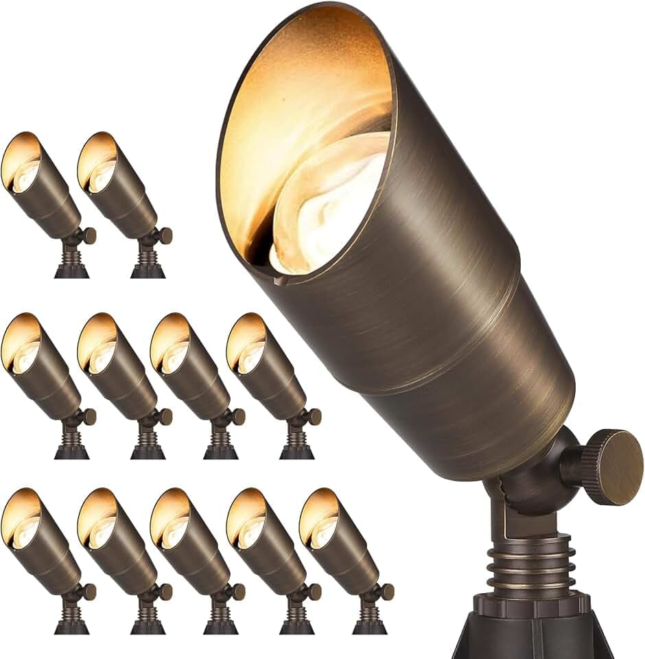Gardencoin Solid Brass Outdoor Landscape Spotlights-12 Pack, Low Voltage Heavy Duty LED Spot Light Waterproof for Garden and Yard Up Lighting, 12V Bronze Accent Lighting Fixture, Without MR16 Bulb