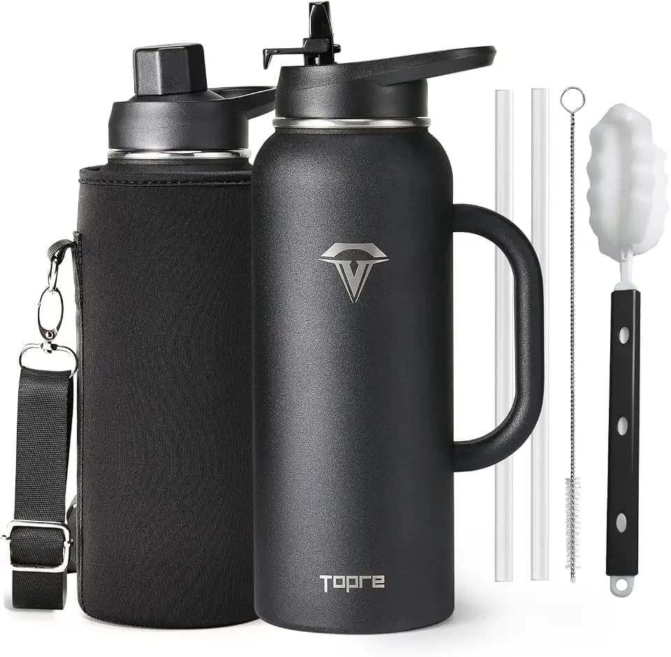 Topre 40 oz Insulated Water Bottle Stainless Steel with Large Side Handle
