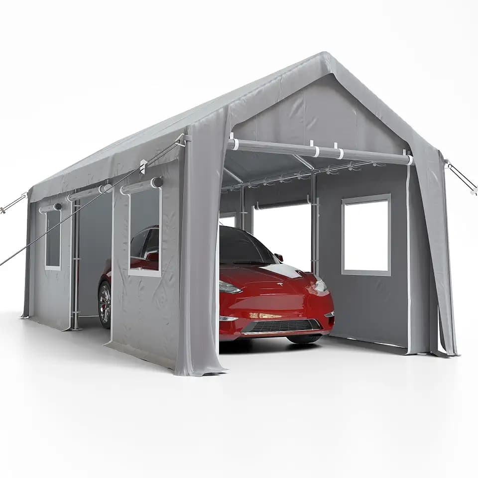 10X20FT 2Pcs Zipper Replacement Carport Door Panels, Heavy Duty Carport, 180G Privacy Door Curtain with Rope Bead Ties, Outdoor Storage Shelter Canopy Replacement Parts (Door Only, No Frame)