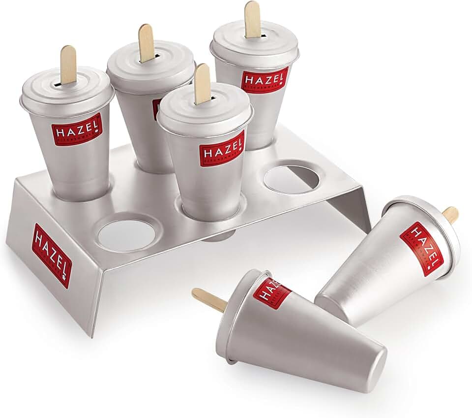 HAZEL Kulfi-Formen aus Aluminium, Set mit 6 und 12 Eisstäbchen, wiederverwendbare Eis- und Stieleismaschine, DIY-Kulfi-Formen für hausgemachte gefrorene Leckereien, Eis am Stiel und Desserts