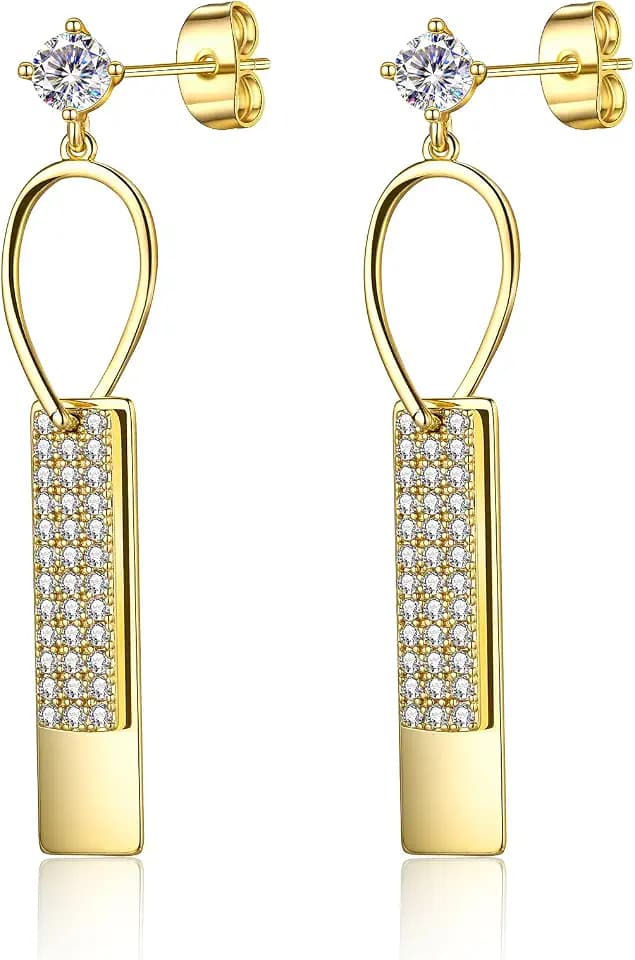 LUCA SMITH 14K Gold Geometric Dangle Earrings for Women Bar Drop Earring