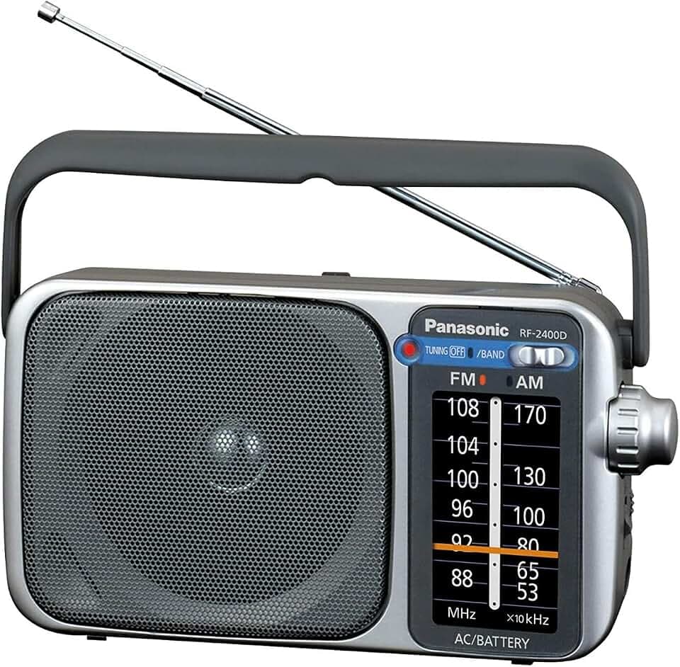 Panasonic Portable AM/FM Radio, Battery Operated Analog Radio, AC Powered, Silver (RF-2400D)
