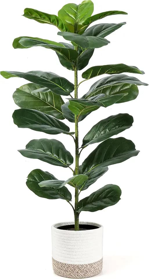 Der Rose Kunstpflanze Groß 75cm Ficus Lyrata im Topf für Balkon Zimmer Deko