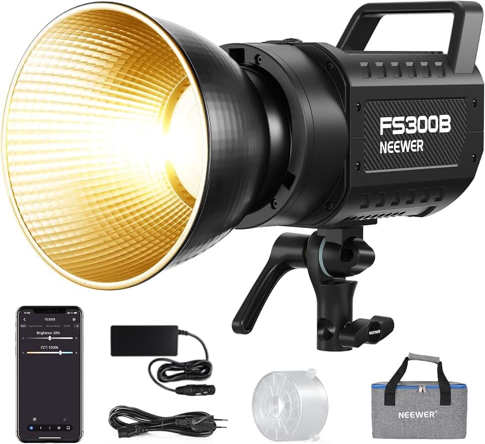 NEEWER FS300B 300W LED Studio Videolicht, zweifarbige COB Dauerlicht mit 2,4G/APP Steuerung, 44500 Lux/1m, 2700K–6500K, CRI 97+, 12 Szenen, Bowens Halterung, Spotlight für Fotografie und Streaming