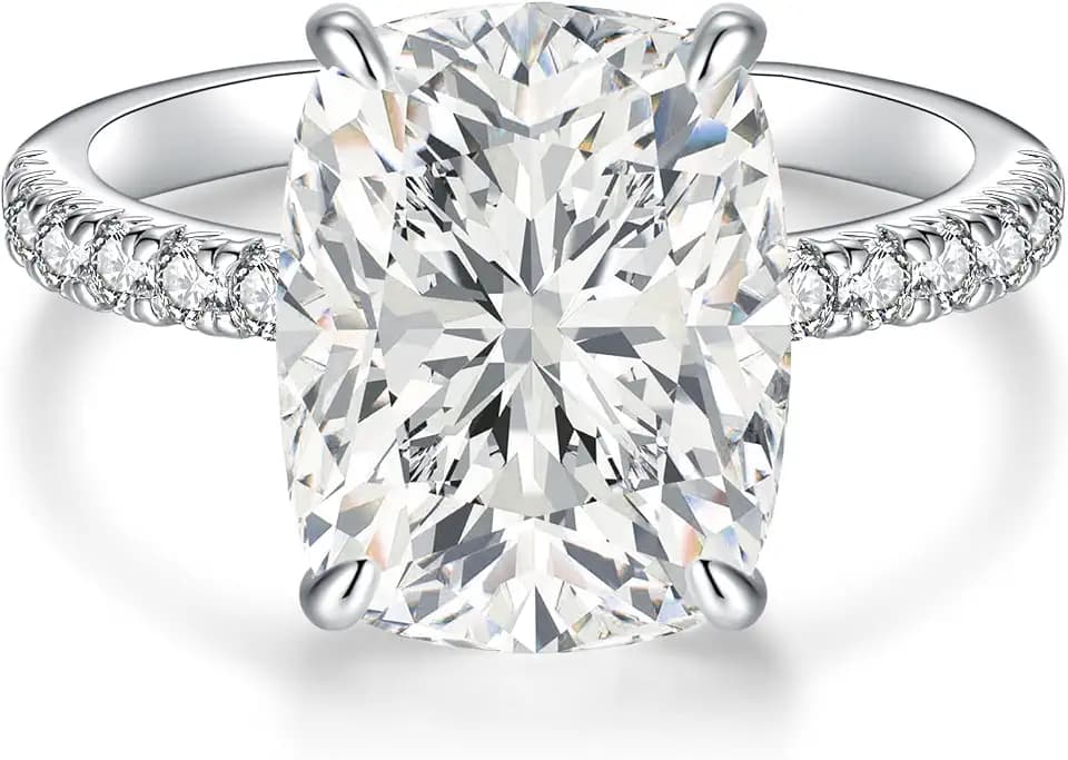 AVECON 3/5CT Elongated Cushion Cut Engagement Ring for Women, Half Eternity