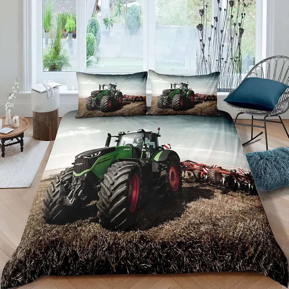 Kinder Bettwäsche Traktor 135x200 cm 2teilig Jungen 100% Mikrofaser Sommer Weiche Winter Warm Bettbezüge mit Reißverschluss 3D Traktor Bettbezug mit Kissenbezüge 80x80 cm