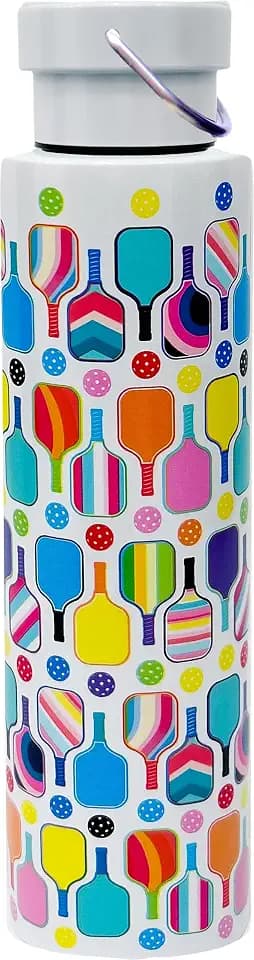 Spoontiques Pickleball Stainless Steel Bottle - Travel Drink Cup with Twist Lid for Hot and Cold Beverages, 24 Oz