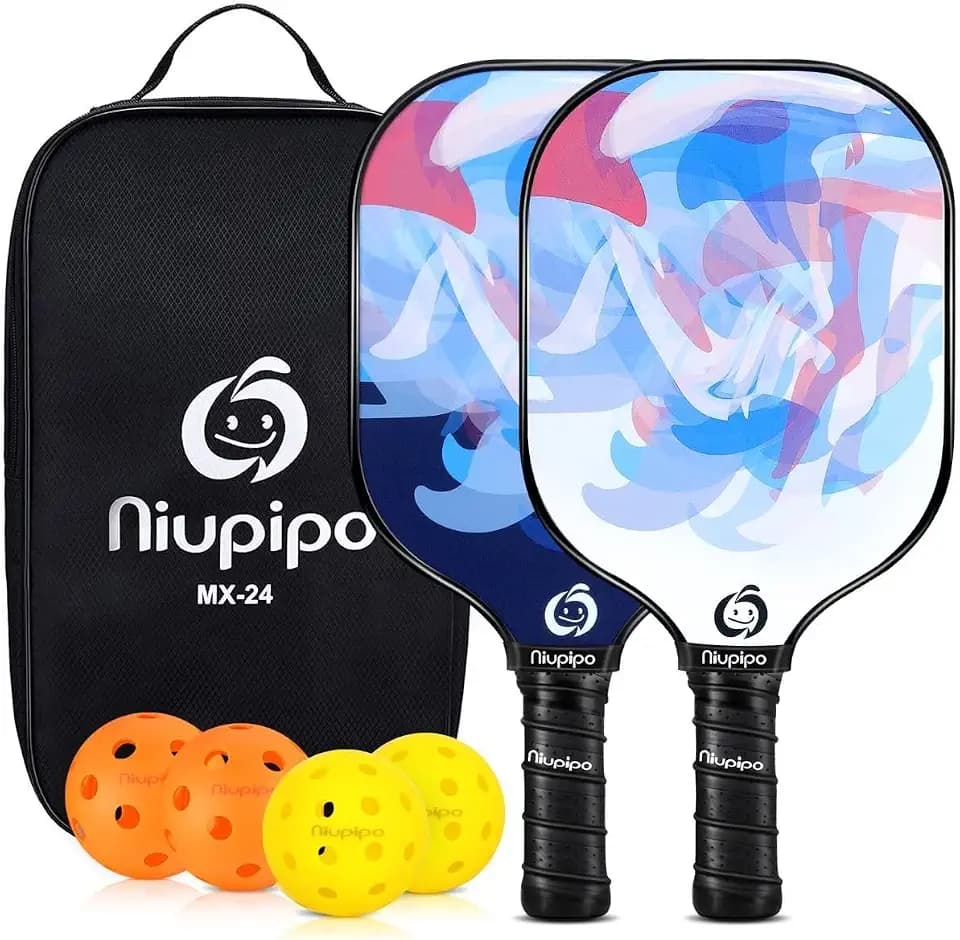 niupipo Pickleball Paddles Set of 2 or 4, USAPA Approved Fiberglass Pickleball Paddle Set with Balls and Bag, Polypropylene Honeycomb Core, Lightweight Pickleball Paddles for Beginners Men Women