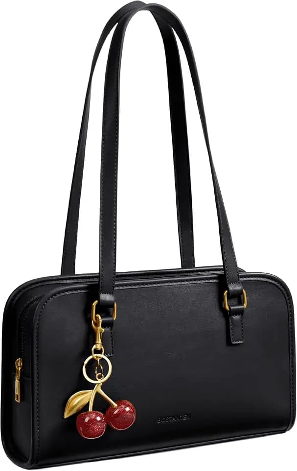 BOSTANTEN Shoulder Bag with Cherry Charm Vegan Leather Purse for Women