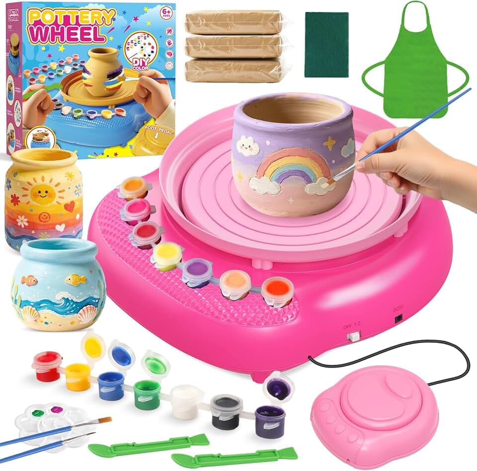 Weilim Pottery Wheel for Kids Beginners, Air-Dry Clay & Paint Kit Ages 6-12